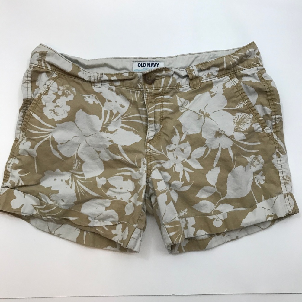 Old Navy Tan and White Cuffed Floral Shorts Size 8